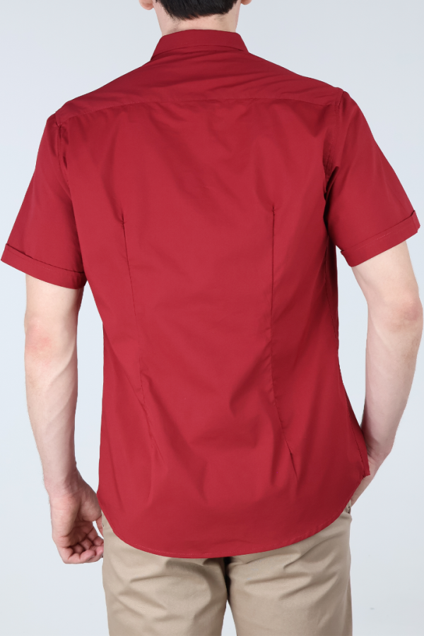 Camisa Básica Roja Slim Fit Hombre Manga Corta Lisa Casual